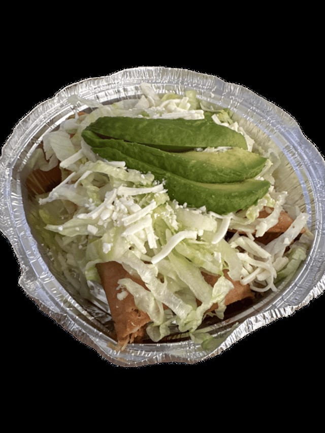 Flautas De Pollo Con Arroz Y Frijoles / Chicken Fried Tacos.
